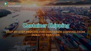 Container shipping vessel carrying cargo containers from Dubai Jebel Ali Port to Pakistan